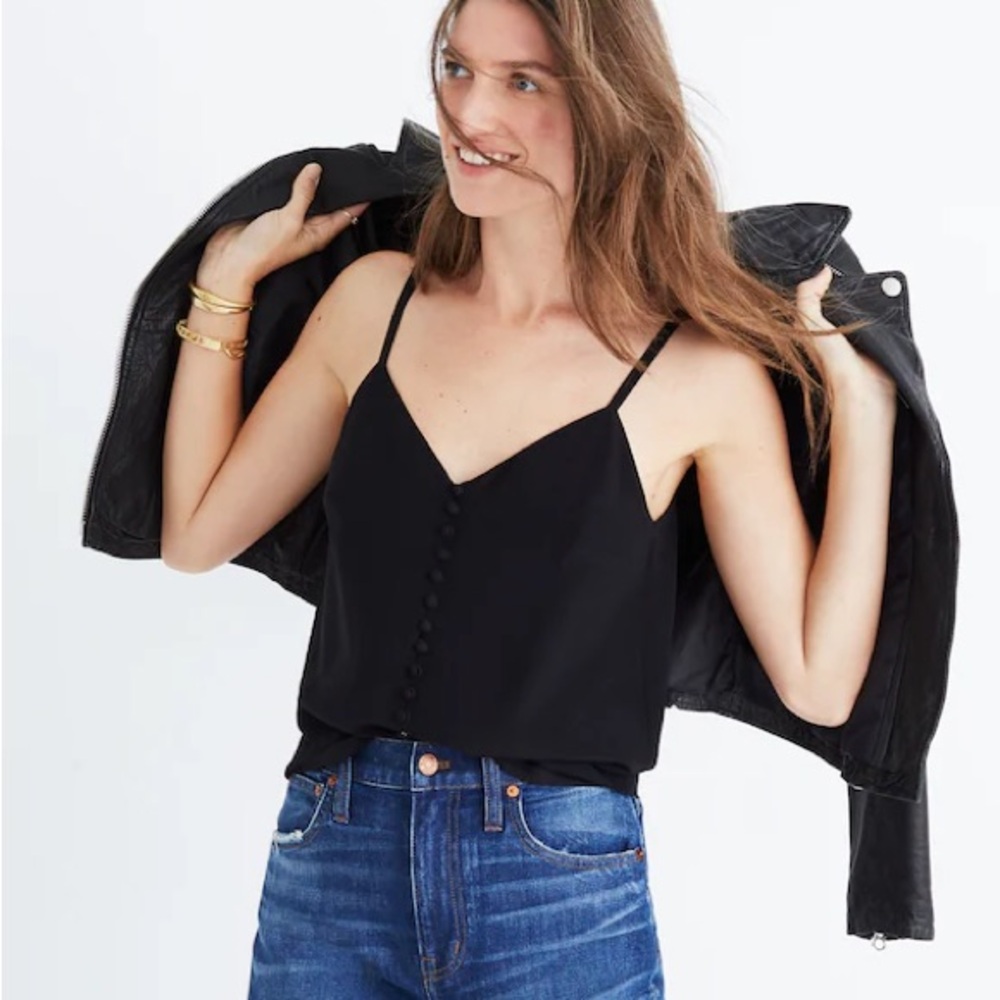 Madewell Black Silk Button Front Camisole